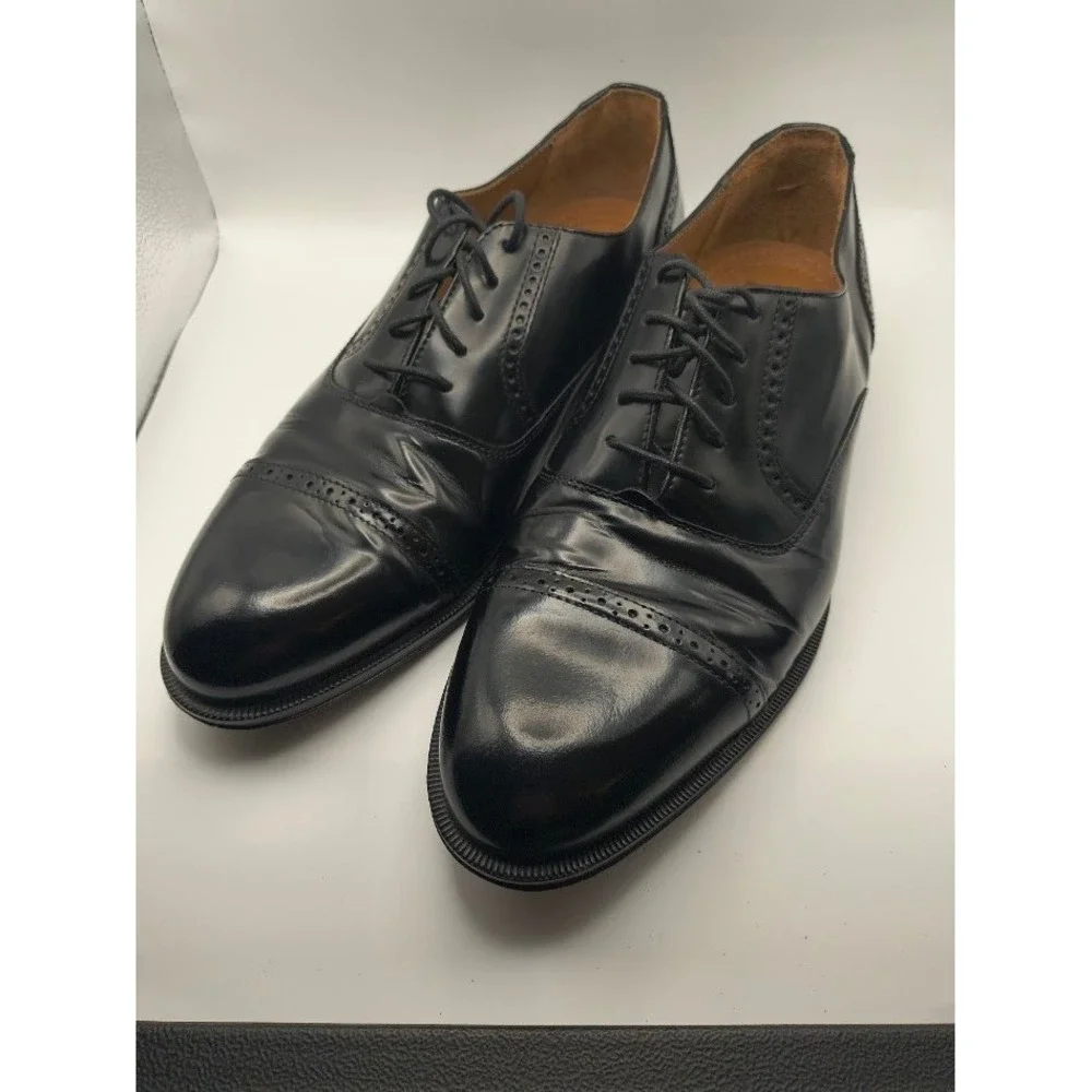 Stafford Cap Toe Oxford Mens 11.5‎ Black Leather Dress Shoes Brogue Detail
